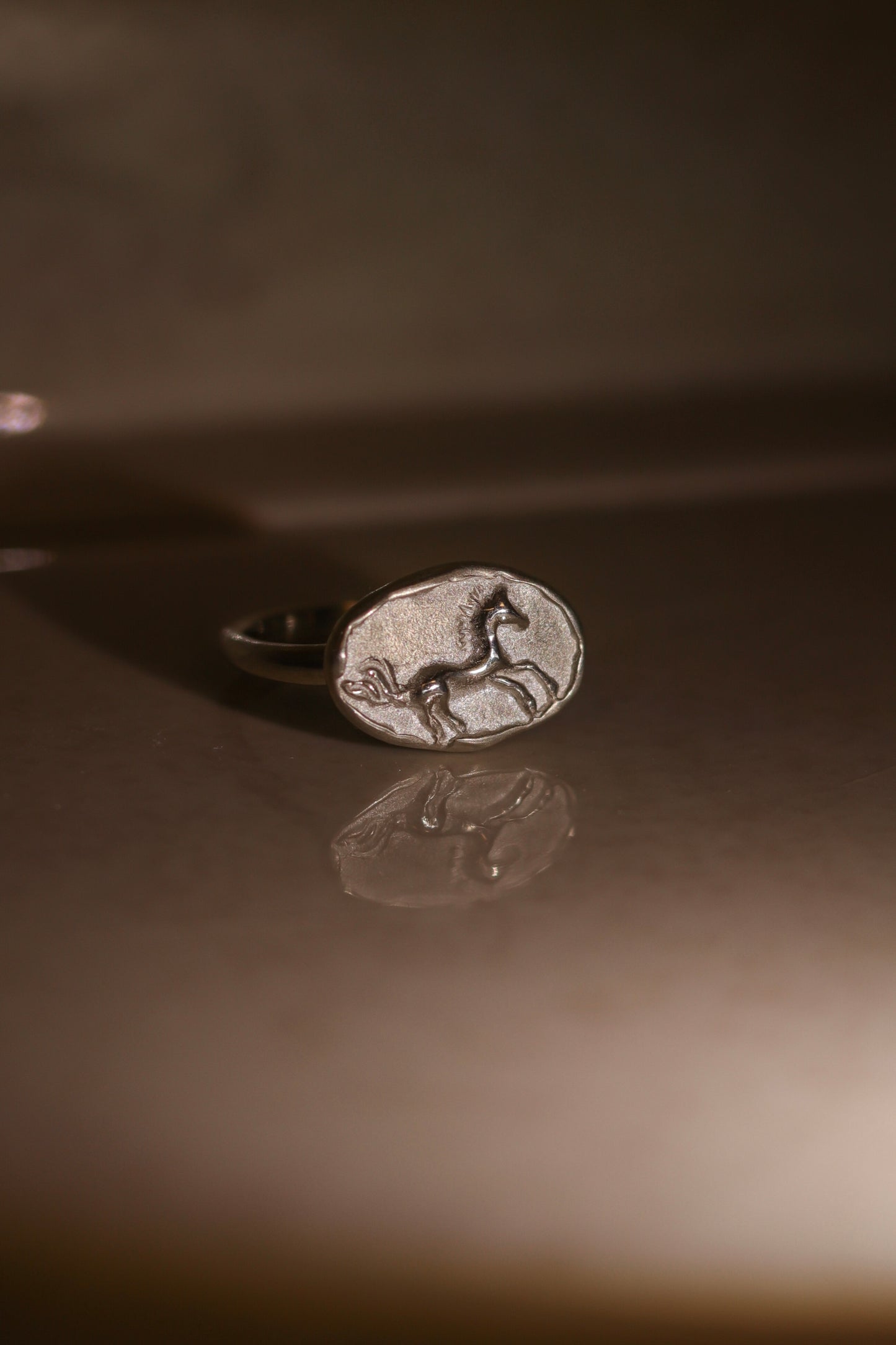 Horse Signet Ring In Silver