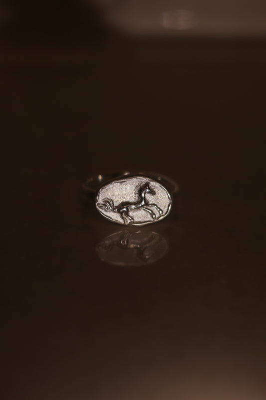 Horse Signet Ring In Silver